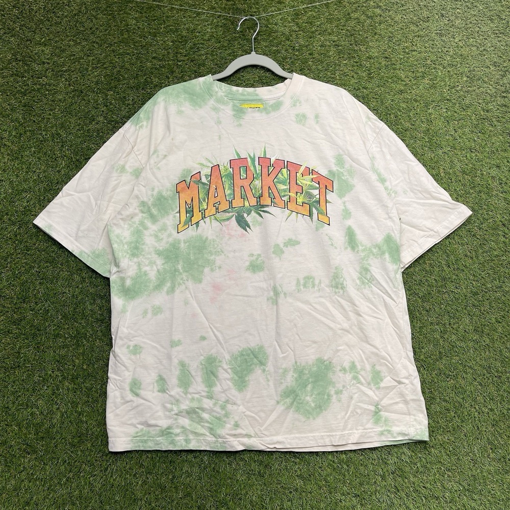 Market Shirt Mens XL Graphic Print TieDye Short Sleeve Spellout y2k Hippie Boho